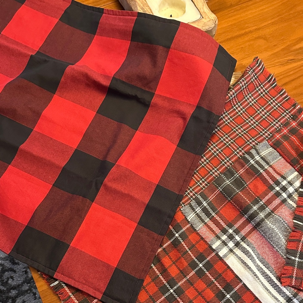 Two Pottery Barn Red and Black Holiday Plaid Pillow Covers